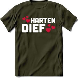 Harten Dief - Valentijn T-Shirt | Grappig Valentijnsdag Cadeautje voor Hem en Haar | Dames - Heren - Unisex | Kleding Cadeau | - Leger Groen - M