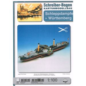 bouwplaat / modelbouw in karton Schepen Radersleepboot Württemberg, schaal 1;100