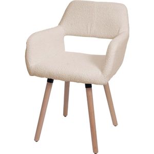 Eetkamerstoel MCW-A50 II, stoel keukenstoel gestoffeerde stoel, hout stof/textiel bouclé (450g/m²) ~ beige