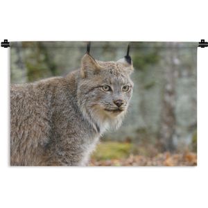Wandkleed Roofdieren - Lynx in het bos Wandkleed katoen 180x120 cm - Wandtapijt met foto XXL / Groot formaat!