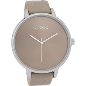 Zilverkleurige OOZOO horloge met taupe leren band - C9718