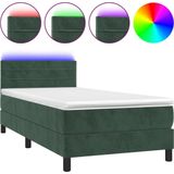 vidaXL - Boxspring - met - matras - en - LED - fluweel - donkergroenx190 - cm