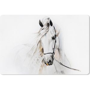 Muismat XXL - Bureau onderlegger - Bureau mat - Paard - Waterverf - Dieren - Wit - 120x80 cm - XXL muismat
