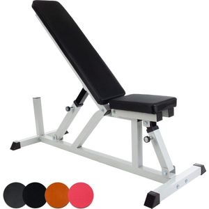 Halterbank - Fitnessbank - Halterbank verstelbaar - Fitness bank verstelbaar - Fitness bank - Fitness bank krachttraining - 22 kg - Kunstleer - Staal - Max. 200 kg - Zwart - Zilver - 144 x 56 x 49-117 cm