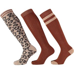 Apollo - Kniesokken - Girls - 3-pack - Panter - Bruin - Glitter - Maat 35/38