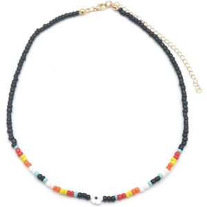 Ketting met Glaskralen - Verstelbaar 36-42 cm - Zwart