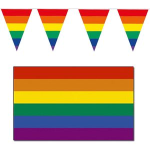 Regenboog pride vlaggen/vlaggetjes versiering pakket binnen/buiten 2-delig - Decoratie vlaggetjes in thema