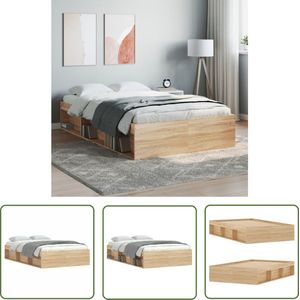 The Living Store Bedframe sonoma eikenkleurig 120x190 cm - Modern Bedframe - Houten Bed - Logeerbed - Bed Met Opbergruimte - Sonoma Eiken