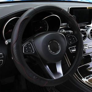 COCHO® Auto Stuurhoes - Steering Covers Geschikt 37-38Cm Auto Decoratie Koolstofvezel - Carbon Fiber ,PU Leer