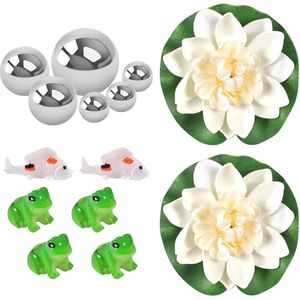 Ibenzoa® Kleine Tuinvijver Decoratieset met Mini-Kikkers, Koi-Karpers en Drijvende Lotusbloemen