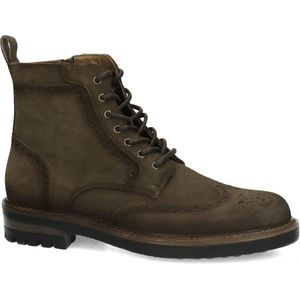 Manfield - Heren - Groene suède veterboots - Maat 45