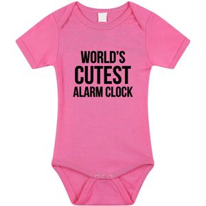 Worlds cutest alarm clock tekst baby rompertje roze meisjes - Kraamcadeau - Babykleding 68