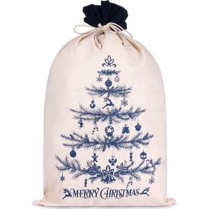 BRUBAKER Kerstzak Dennenboom Blauw - 80 cm Cadeautas Kerstmis - Kerstman tas Katoen met Koord om Cadeaus in te pakken- Kerstboom Versierd