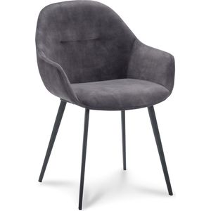 Icon Living - Armstoel Twelve - Velours Adore Anthracite - Poot Zwart