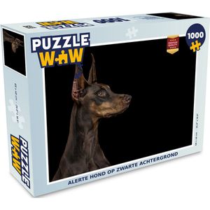 Puzzel Alerte hond op zwarte achtergrond - Legpuzzel - Puzzel 1000 stukjes volwassenen