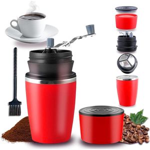 Manual Coffee Grinder - Integrated Pour Over Coffee Maker and Stainless Steel Mug - Ceramic Grinder - Adjustable Grind - Stainless Steel Filter - Cleaning Brush