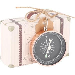 Gunst Dozen, Pak van 20 Stuks Huwelijksgeschenk Doos Snoep Dozen met Kompas en Kraft Tags voor Reizen Trouwbedankjes Decoraties(rosé goud)