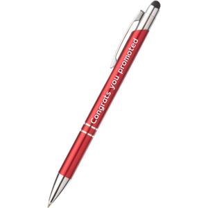 congrats you promoted pen - rood - gegraveerd - Quotes pennen - collega - pen met tekst - leuke pennen - grappige pennen - werkpennen - stagiaire cadeau - cadeau - bedankje - afscheidscadeau collega - welkomst cadeau - met soft touch