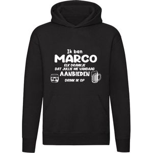 Ik ben Marco, elk drankje dat jullie me vandaag aanbieden drink ik op Hoodie - feest - drank - alcohol - bier - festival - kroeg - cocktail - bar - vriend - vriendin - jarig - verjaardag - cadeau - humor - grappig - unisex - trui - sweater