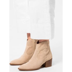 Manfield - Dames - Beige suède enkellaarsjes - Maat 36