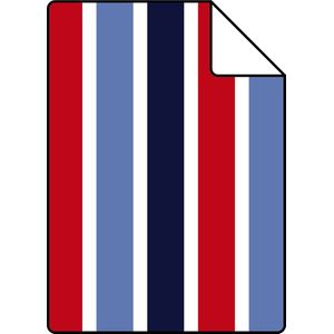 Proefstaal ESTAhome behang verticale strepen donkerblauw, rood en wit - 138705 - 26,5 x 21 cm