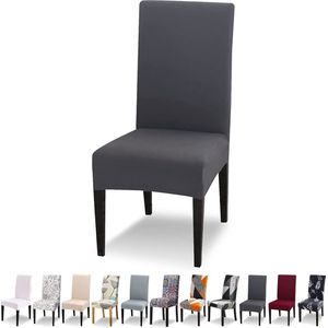 Stoelhoezen, set van 6 stuks, stretch moderne stoelhoezen voor eetkamerstoelen, stoelhoezen voor schommelstoelen, universeel, wasbaar, afneembare stoelhoes voor eetkamer, hotel, banket, keuken, donkergrijs