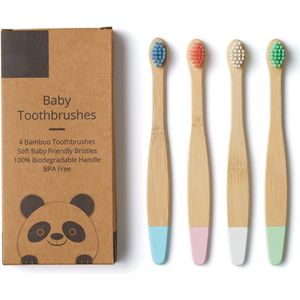 Biologische Baby Bamboe Tandenborstel | Vier Kleuren | Zachte Vezelharen | 100% Biologisch afbreekbaar Handvat | BPA Vrij | Veganistisch Eco Vriendelijke Baby Tandenborstels