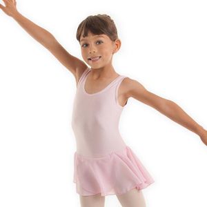 Dancer Dancewear® Balletpakje meisje | Met voile rokje | Glanzend balletpak | ""Prima Donna"" | ROZE | Balletpakje met lang rokje | Maat 116/122 - 8 Jaar