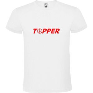 Wit T-Shirt met “ Topper met Vrede's teken “ tekst Rood Size XXXL