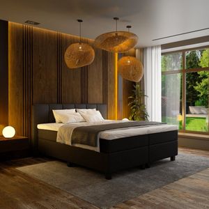 Mörgenn Boxspring Madrid - Pocketvering - Zwart - 180x220 cm - Inclusief Dekbed en Kussens