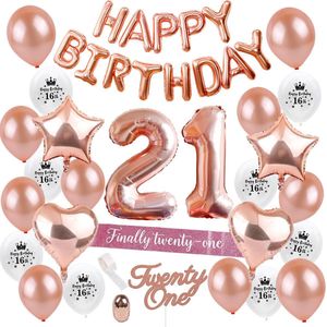 21 Jaar Verjaardag Versiering Rose Goud - Babydouche Ballonnen Slinger Rosé Gold - twenty one sjerp - happy birthday