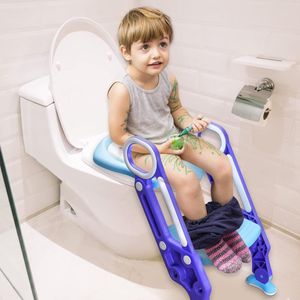 Toiletbril kinderen met trap kinderen toiletbril in hoogte verstelbaar toilettrainer potjestrainer kindertoilet wc-bril leerpotje met kussens en handgrepen blauw