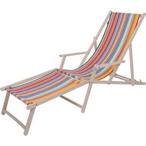 Kleurmeester.nl | Strandstoel met voetsteun Jour de Fete - Opklapbaar - Beukenhout - Outdoor stof | Multicolor Gestreept