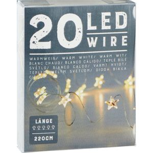 Cepawa Draadverlichting lichtsnoer sterren - 220 cm - 20 leds - warm wit - batt