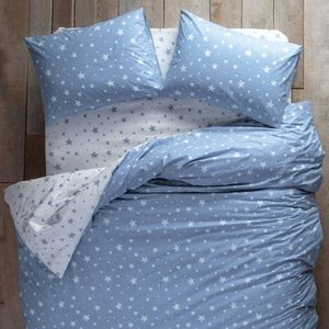 Hibboux hoeslaken Star katoen 90x200 hoek 35cm wit/blauw sterren