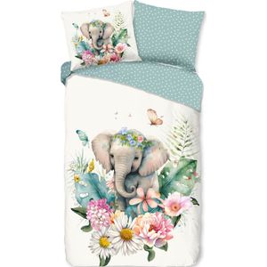 Good Morning Kinderdekbedovertrek ""bloemen met een olifant"" - Multi - (140x200/220 cm) - Katoen