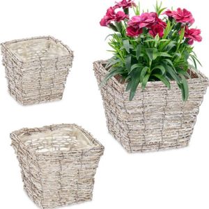 bloempot - set van 3 - rotan - folie - 3 groottes - vierkant - binnen