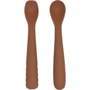 Bo Jungle - Set van 2 lepeltjes voor peuter - Leren eten met bestek - volledig in silicone met verschillende tips - Spoons Terracotta 2 Stuks