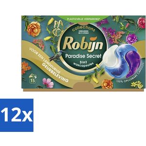 Robijn - Paradise Secret - 3-in-1 Wascapsules - Tropische Geur - 15 Wascapsules - Voordeelverpakking - 12 stuks