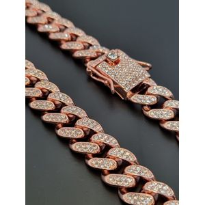 Diamond Boss - Iced out cuban Ketting - 60 cm - Rose goud plated