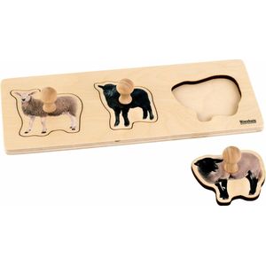 Nienhuis Montessori Kinderpuzzel Schapen - Houten speelgoed - Houten puzzel - Educatief speelgoed - Houten dieren speelgoed - 29,4 x 12 cm - 3 stukjes - Vanaf 2 jaar