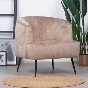 Bronx71® Velvet fauteuil taupe Billy - Zetel 1 persoons - Relaxstoel - Velours - Fluweel stof - Fauteuils met armleuning