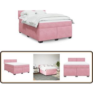vidaXL Boxspring met matras fluweel donkerroze 140x200 cm