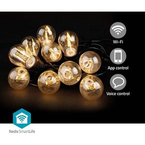 Nedis SmartLife Decoratieve Verlichting - Feestverlichting - Wi-Fi - Warm Wit - 10 LED's - 9.00 m - Android - Diameter bulb: 45 mm
