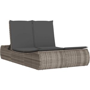 vidaXL Dubbel Ligbed - Dubbele Ligbedden - Ligbed - Tuinstoel - Ligbed 2-persoons met kussens poly rattan grijs