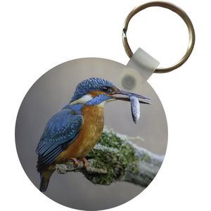 Sleutelhanger - Ijsvogel - Tak - Vis - Plastic - Rond - Uitdeelcadeautjes