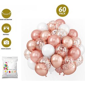 FeestmetJoep® 60 stuks Rose Goud Helium Ballonnen met Lint – Verjaardag Versiering - Decoratie voor jubileum - Verjaardagversiering - Feestartikelen - Trouwfeest - Geslaagd versiering - Vrijgezellenfeest - Geschikt voor Helium en Lucht