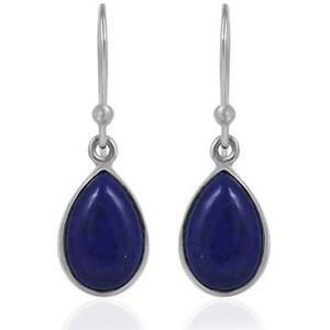 SilverGems zilveren oorhangers met druppel vormige cabouchon geslepen Lapis Lazuli edelstenen