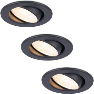 3x HOFTRONIC Malta - Kantelbare inbouwspot - LED - Rond zaagmaat 60-67mm - Zwart - Dimbaar - 5 Watt - 480 lumen - 230V - 2700K Extra warm wit - Plafondspots - Inbouwspot voor badkamer en buiten - 5 jaar garantie