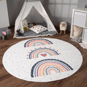 Paco Home Kindertapijt Kinderen Vloerkleed Kinderkamer Antislip Regenboog Hart Stippen 160 cm Rund